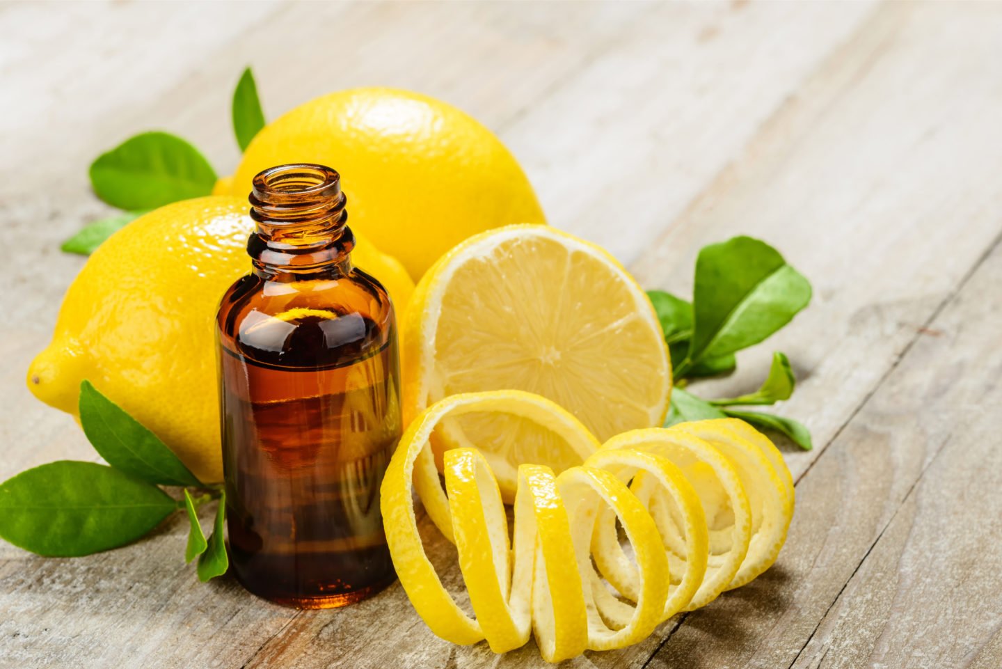 lemon oil in small glass bottle