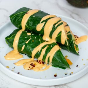 Keto Collard Greens Wraps Drizzled with Aioli Garlic Mustard Sauce