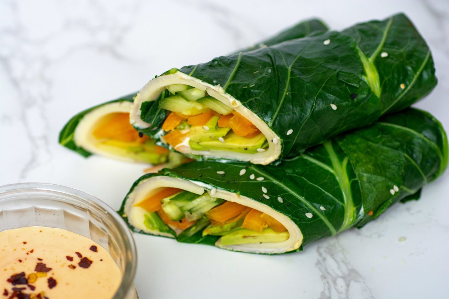 Keto Collard Greens Wraps Served With Dip