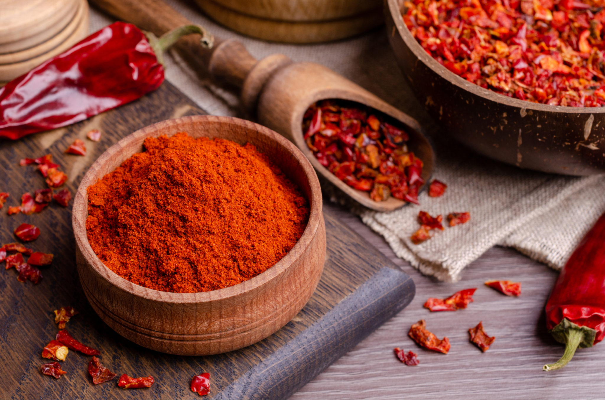 dried red chili powder and flakes