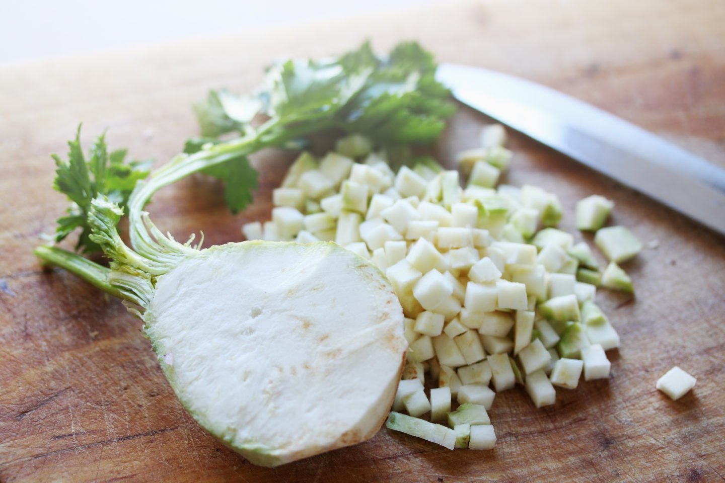 fresh celeriac and diced celery root