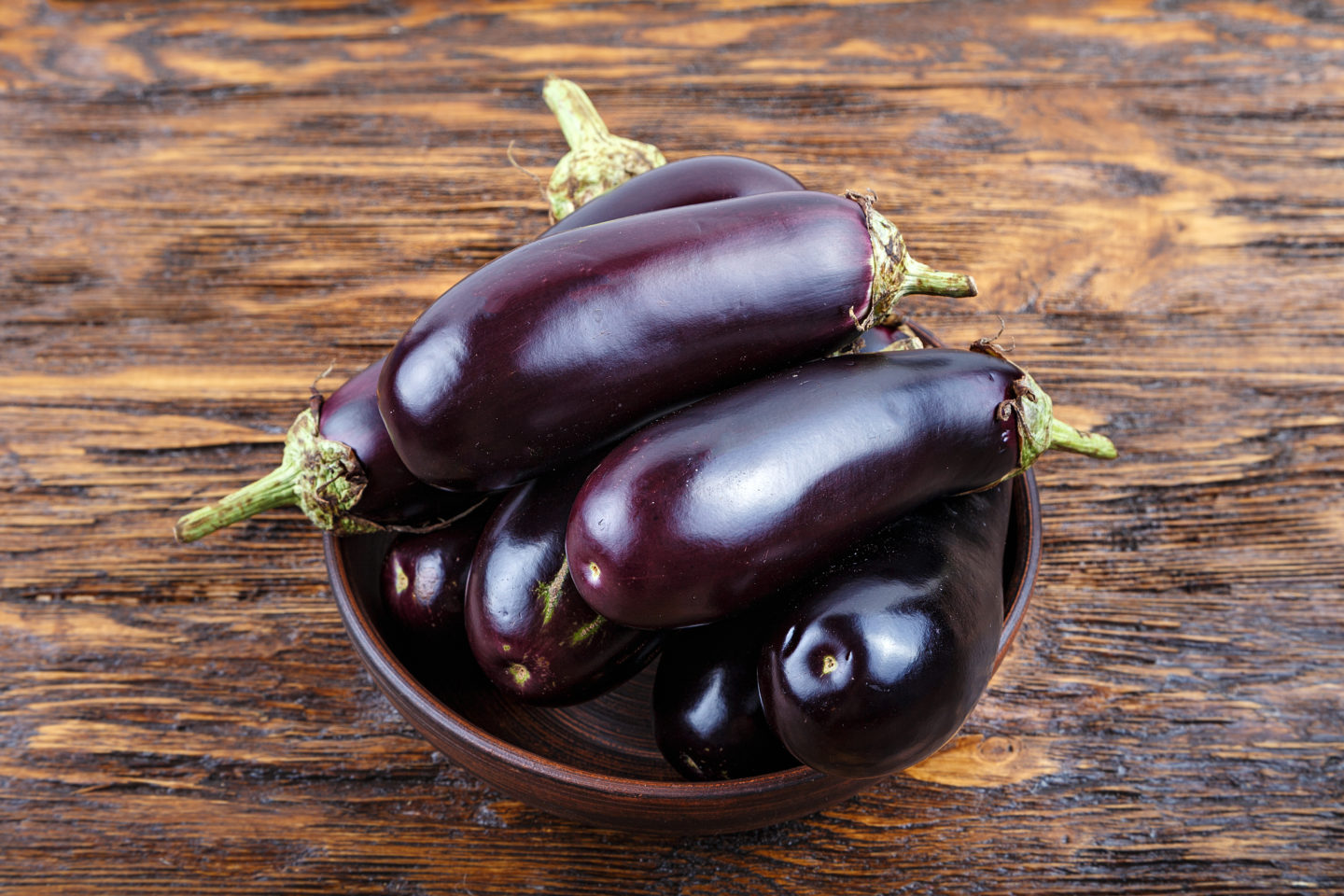 fresh eggplant piled in small bowl