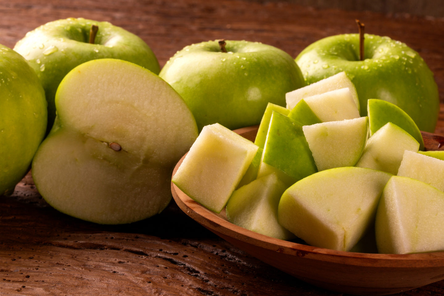fresh green apples diced and whole