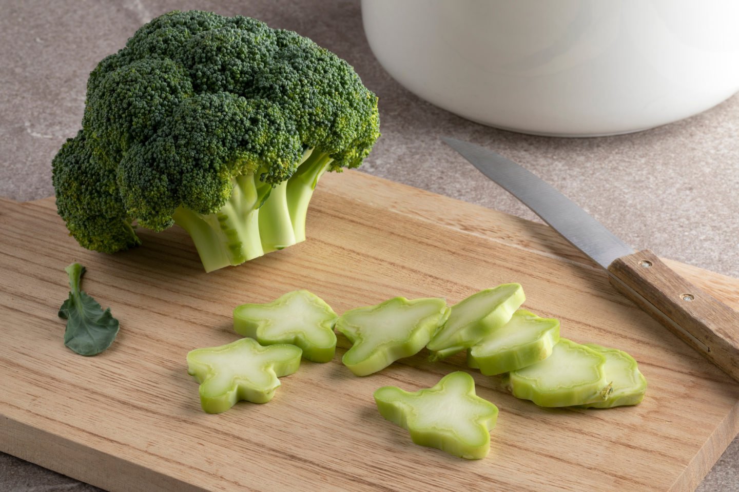 fresh slices of broccoli stem