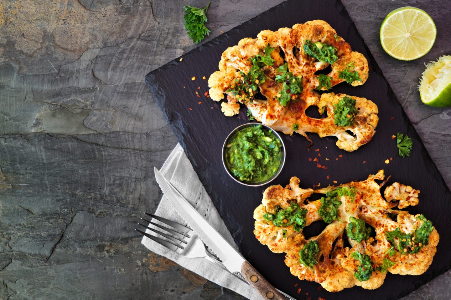 grilled cauliflower on cutting board