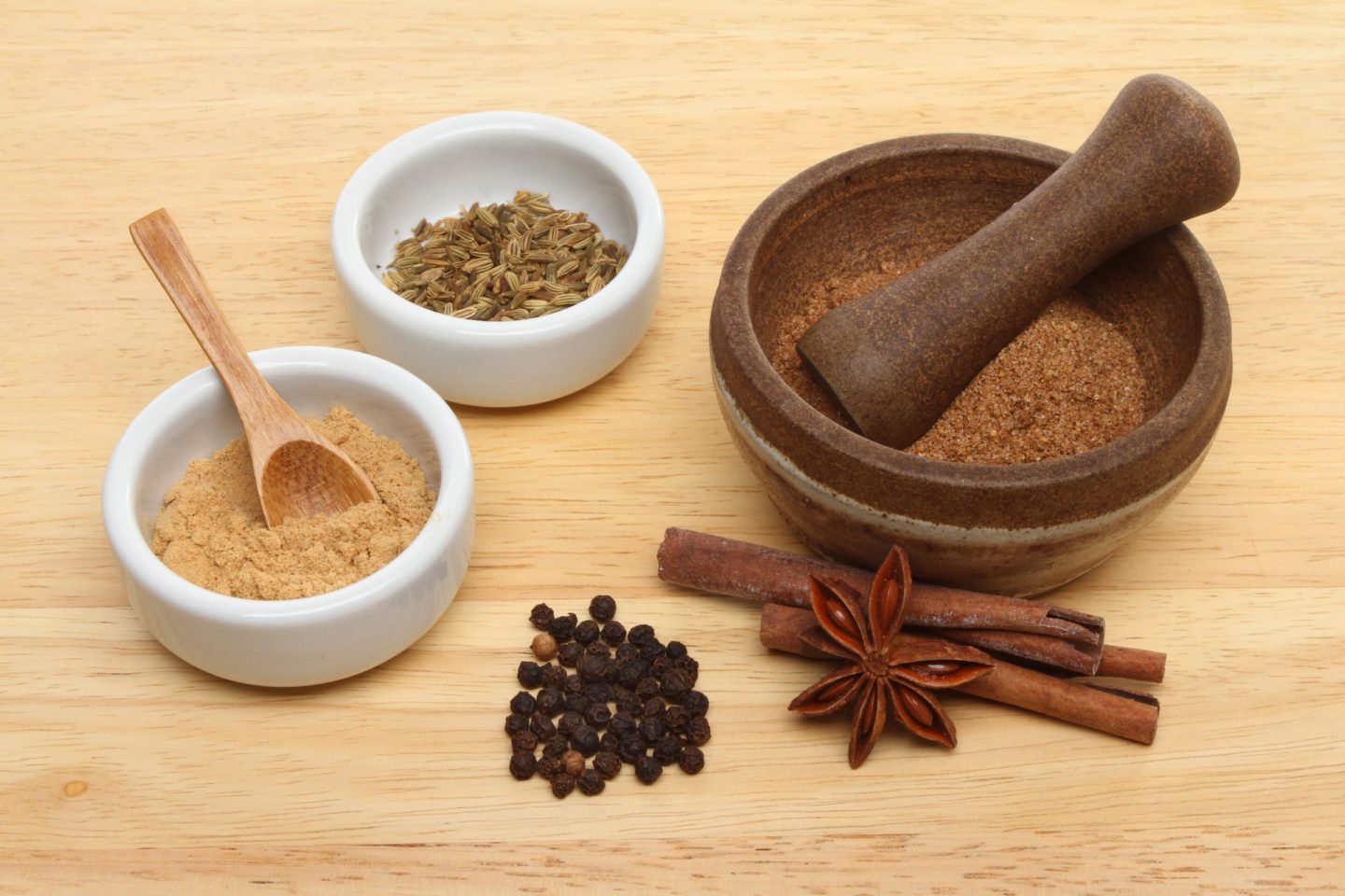 ingredients for a homemade Chinese five spice mix