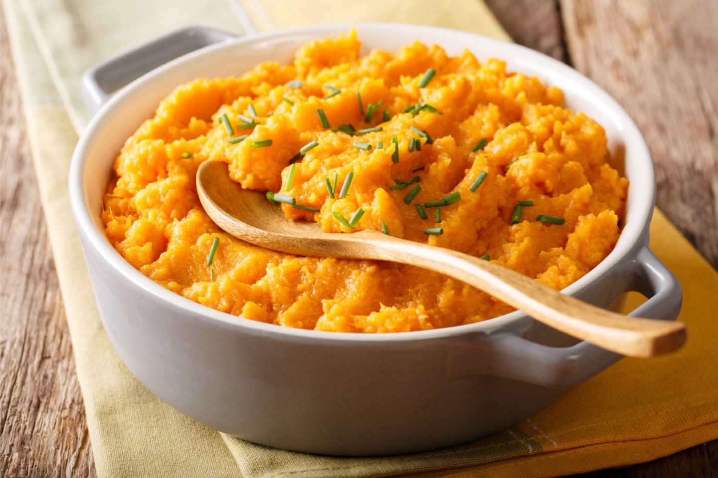 small casserole of mashed sweet potatoes