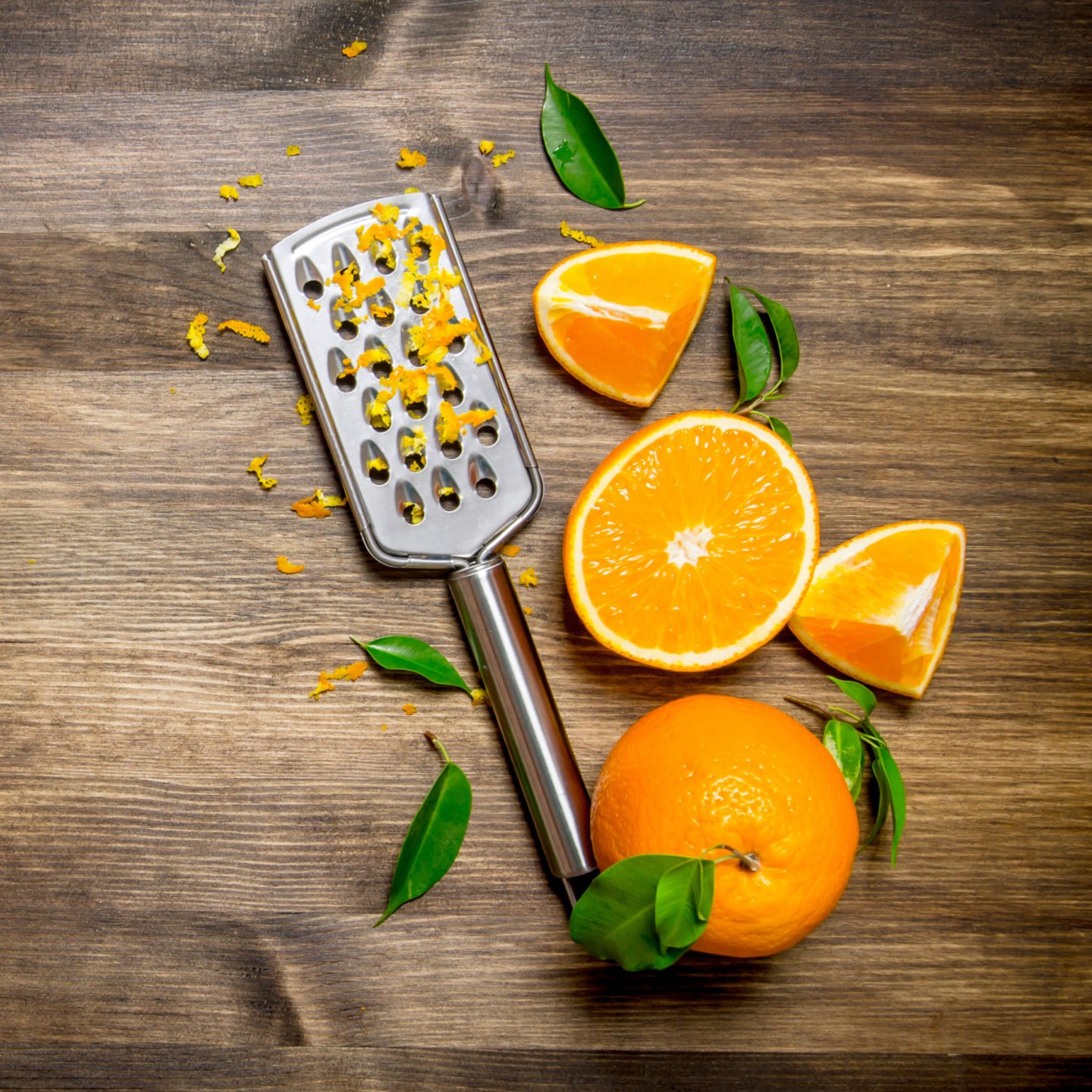 orange zest on wood