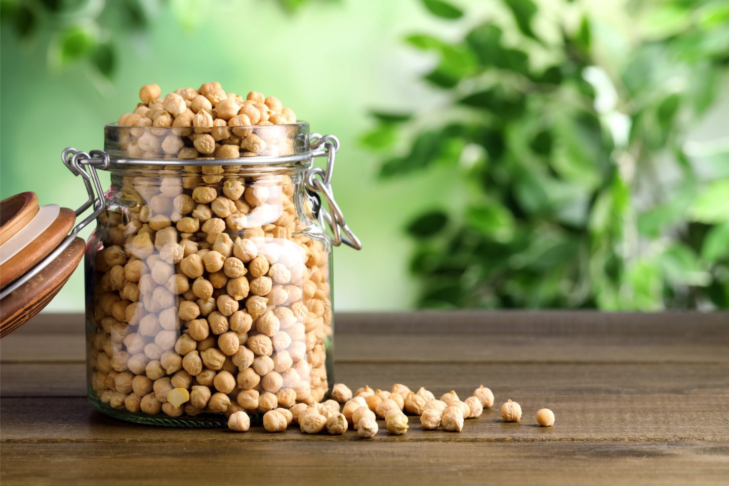 chickpeas in transparent glass jar