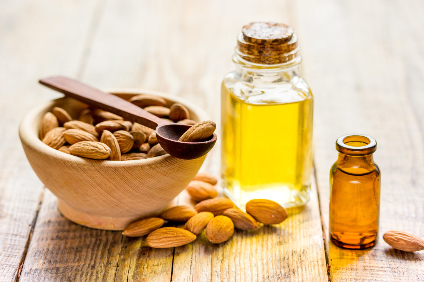 almond extract in glass bottles