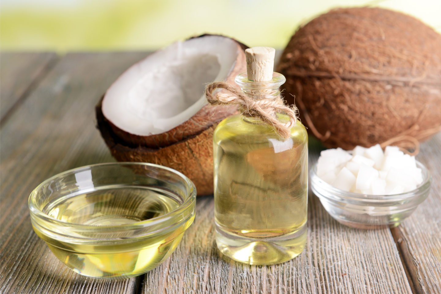 Coconut Oil In Glass Jar And Bowl