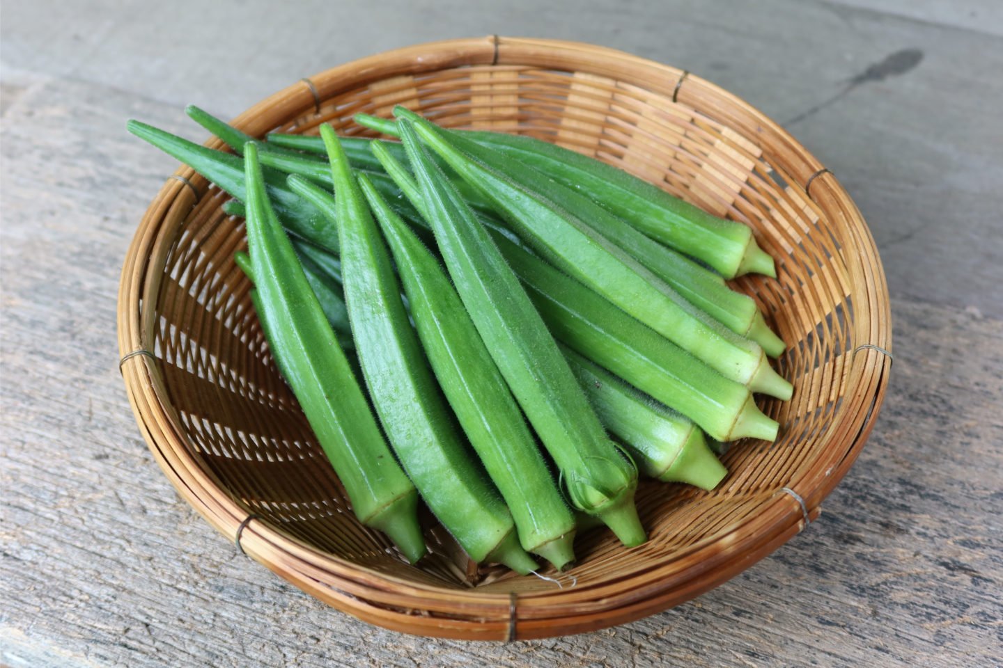 Fresh Okra In Woven Basket