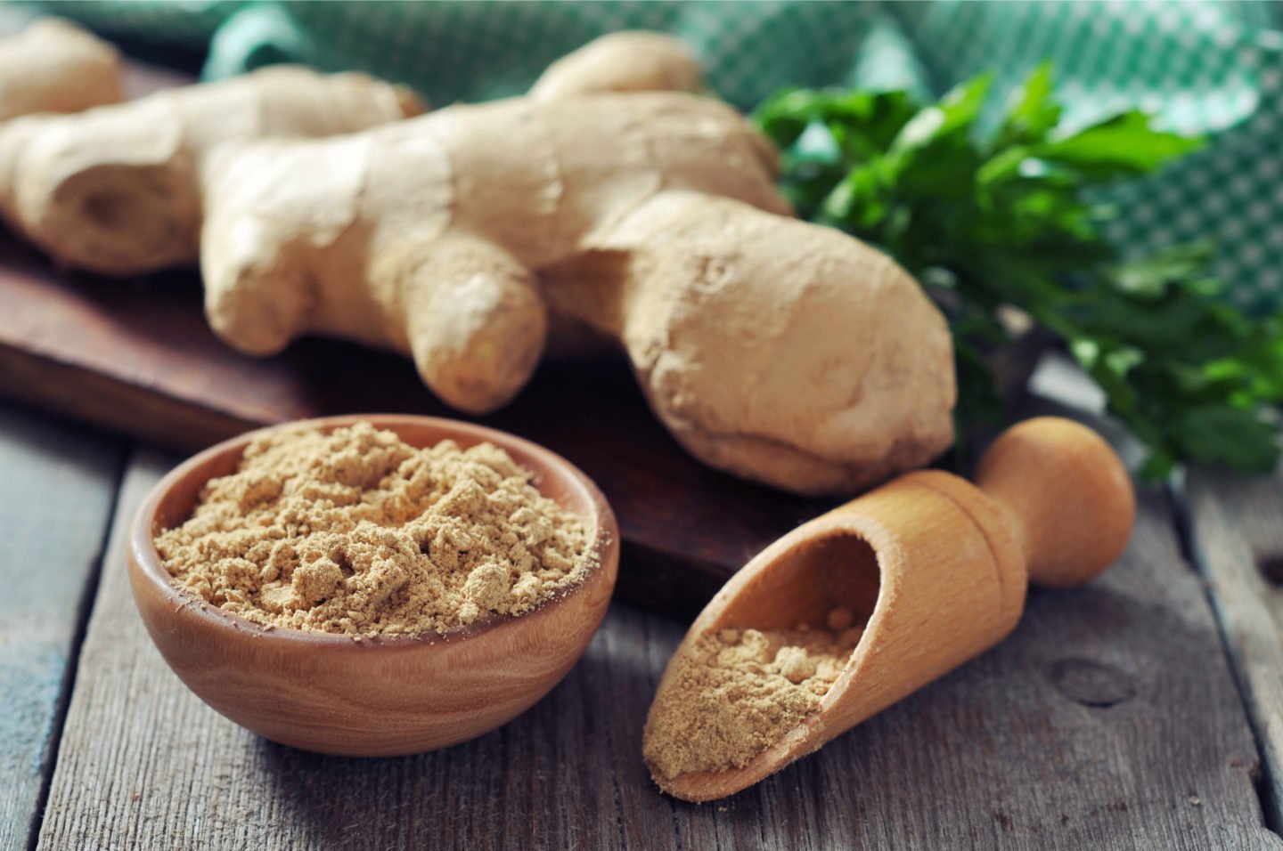 Freshly Ground Ginger In Bowl And Scoop