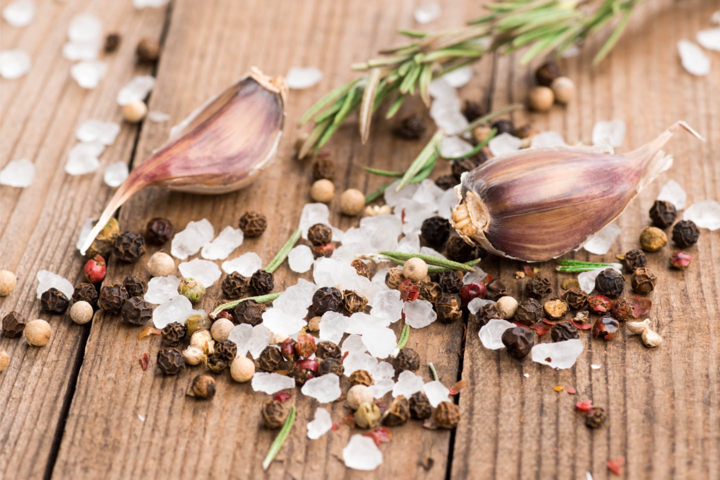 Garlic Pepper Mix Ingredients On Wooden Surface