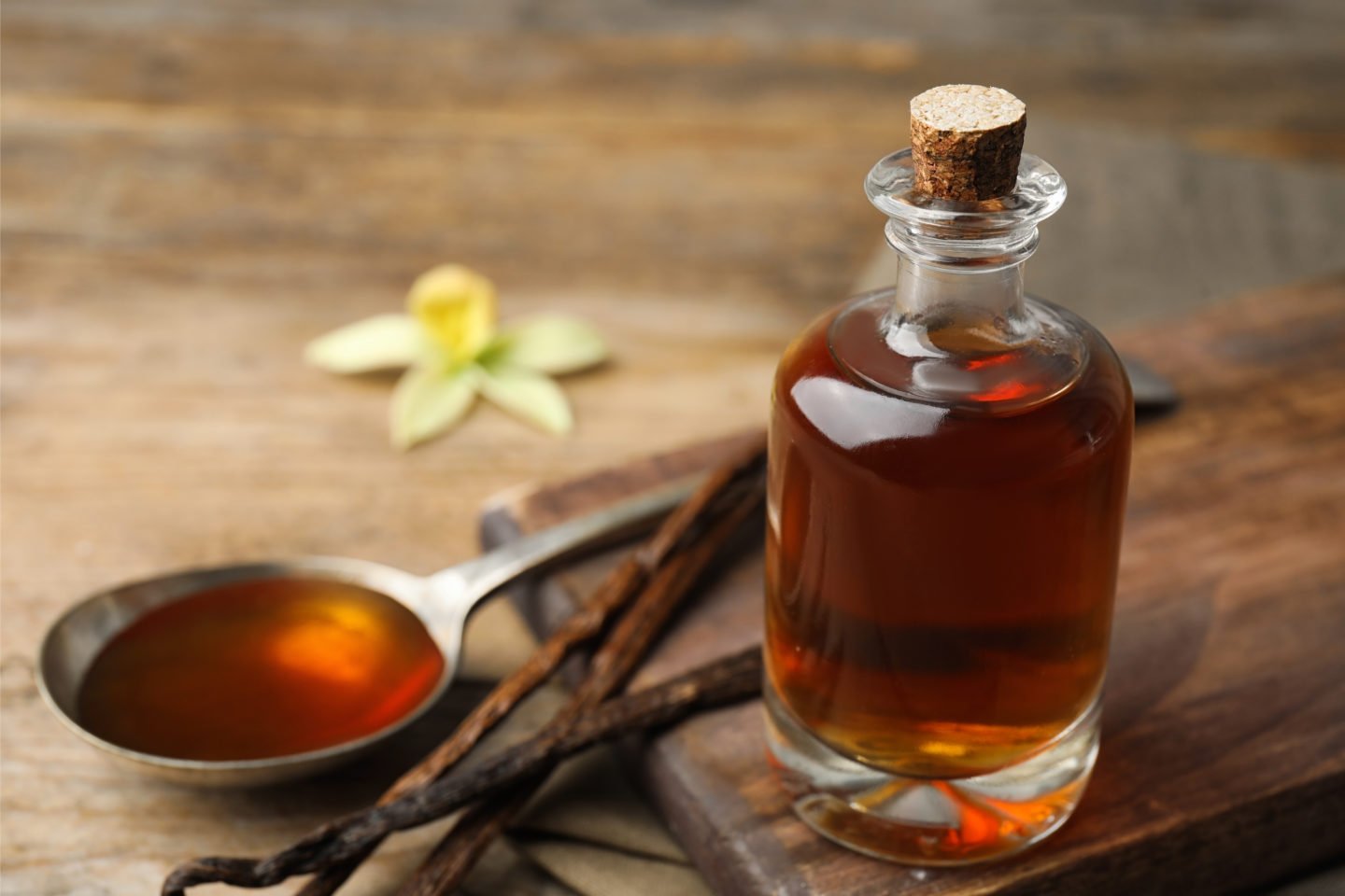 glass jar of vanilla extract