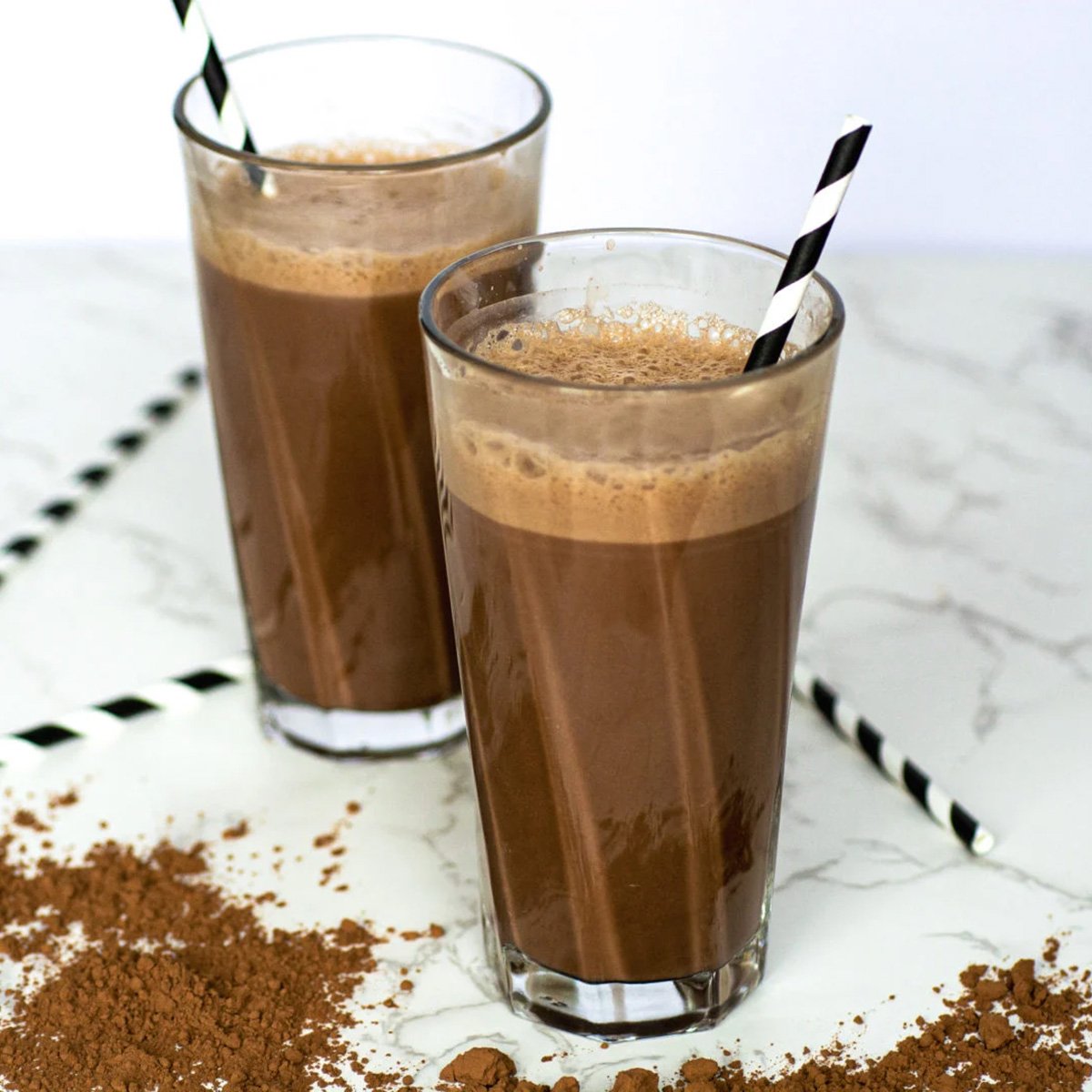 keto chocolate milk in tall glasses