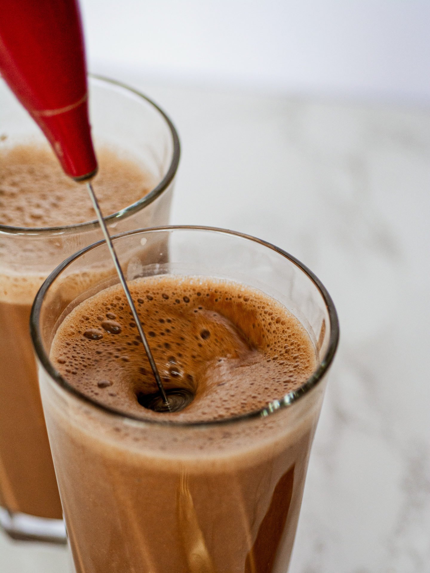 frothing the keto chocolate milk