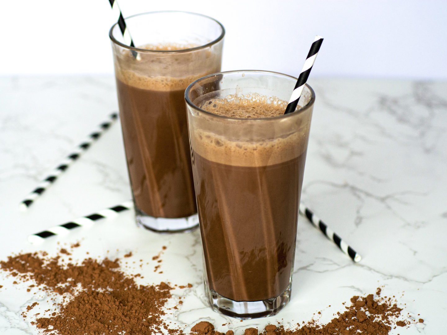 keto chocolate milk in tall glasses