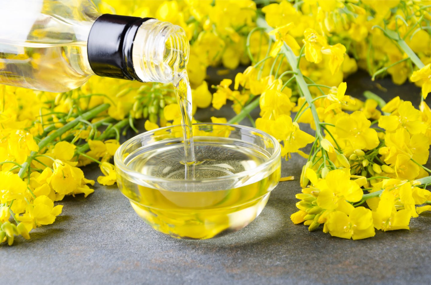 Pouring Canola Oil Into Glass Bowl