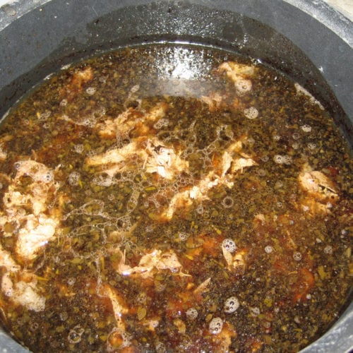 simmering au jus in a pot