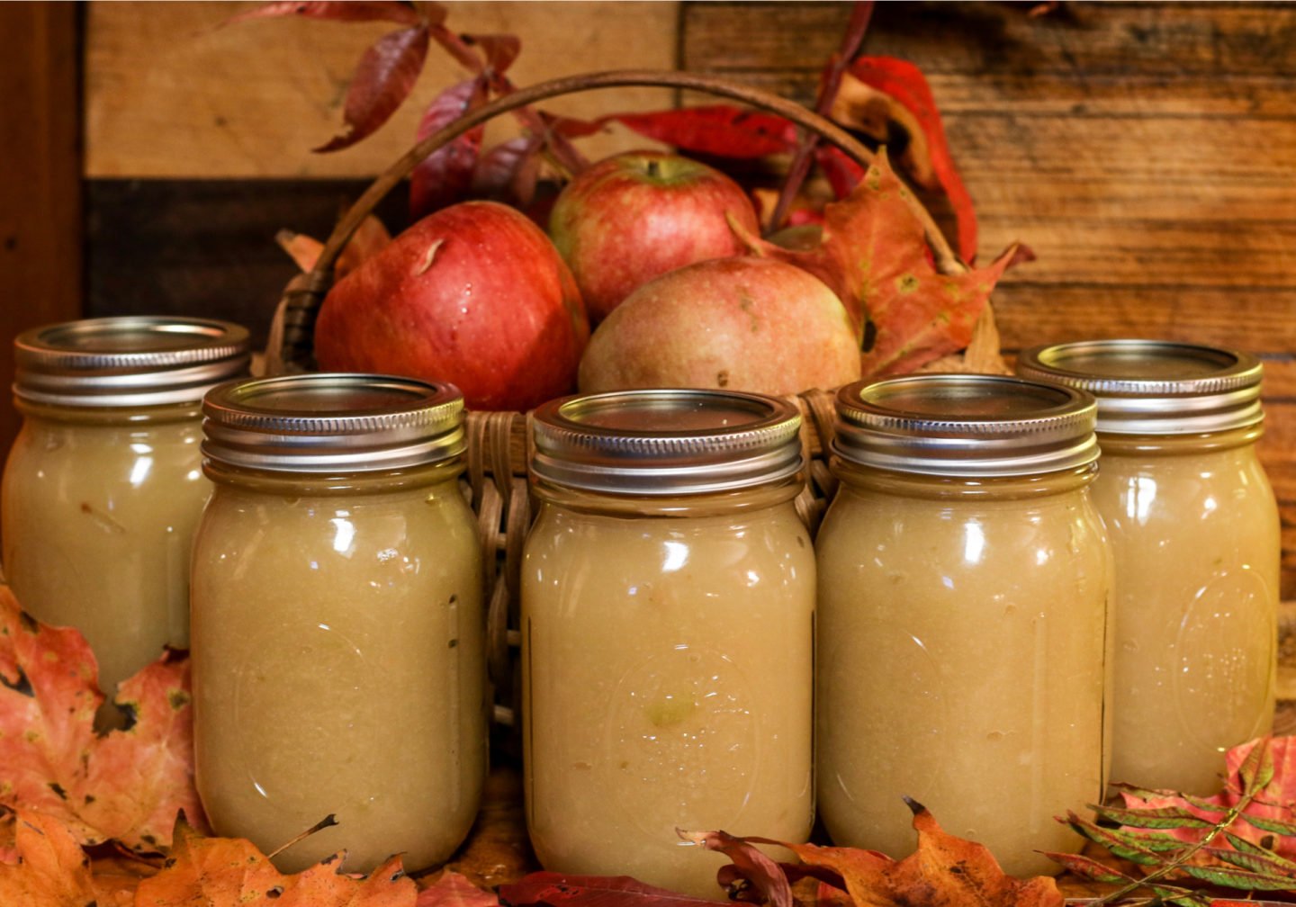 Glass Jars Of Homemade Applesauce