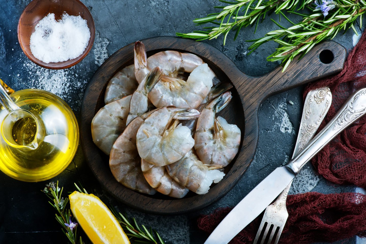 raw shrimp in a pan