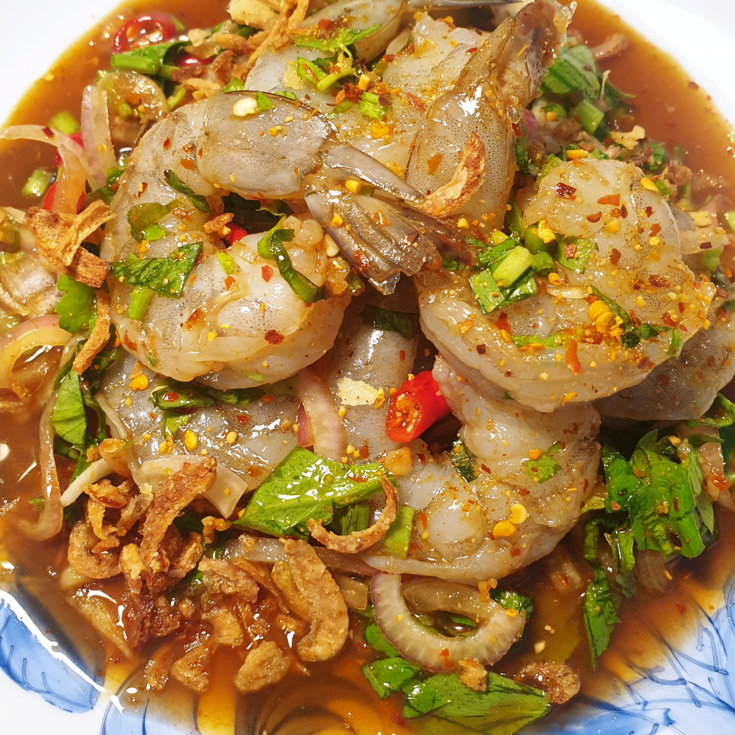 Thai Spicy Prawns Eaten Raw