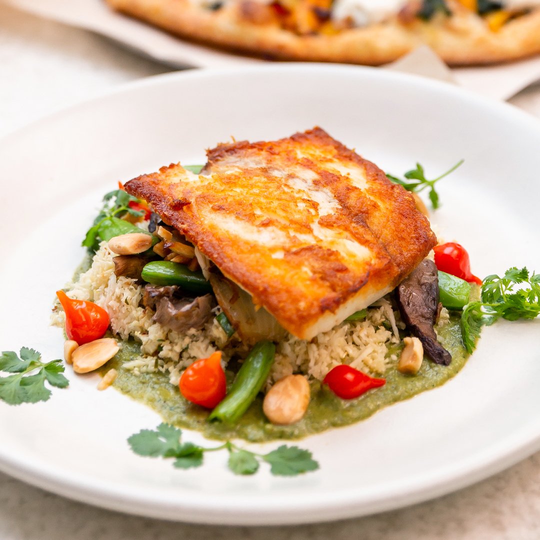 True Food Kitchen pan seared bass cauliflower rice