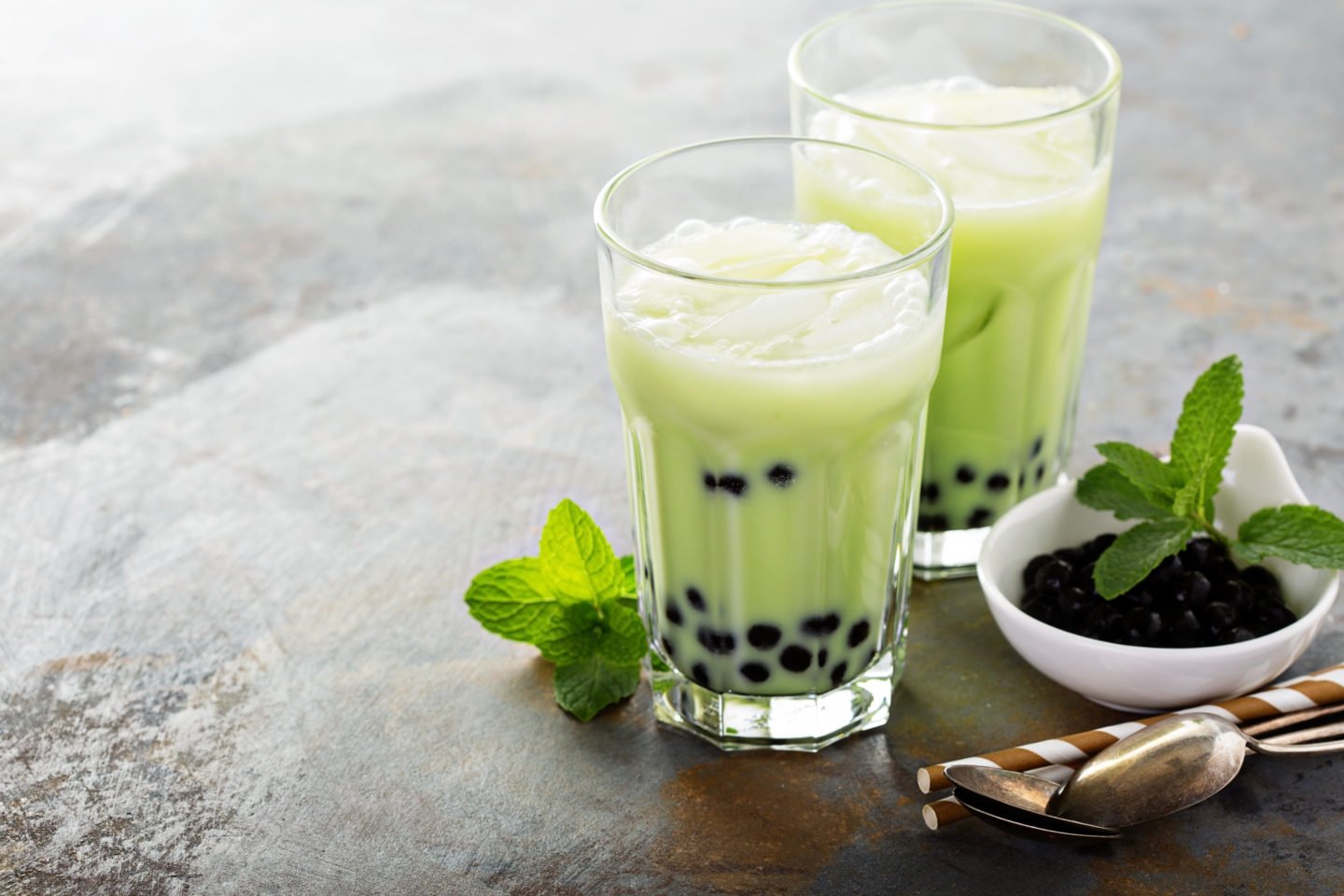 Matcha Boba Tea In Glasses