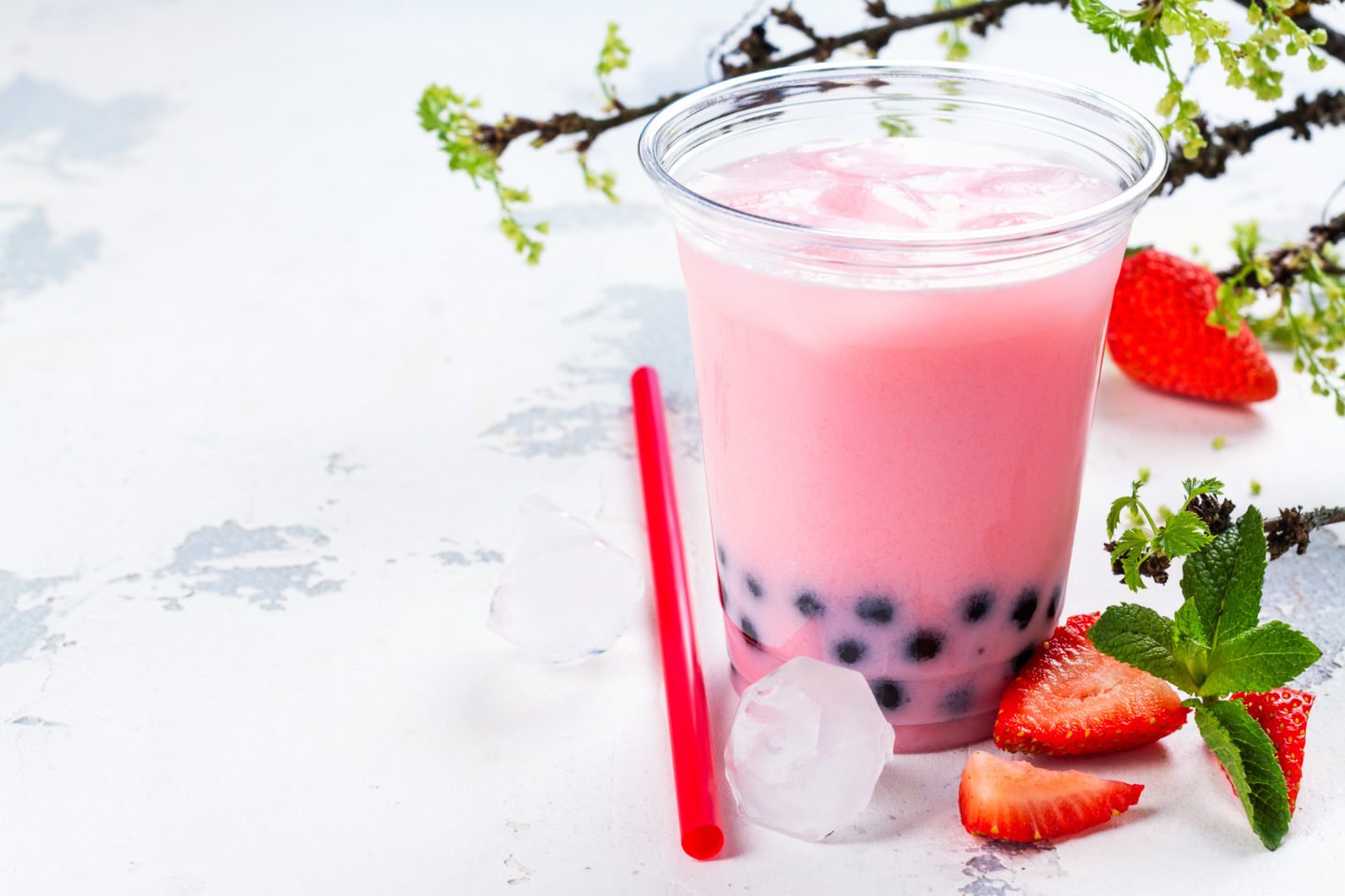 Strawberry Boba Tea In Glass