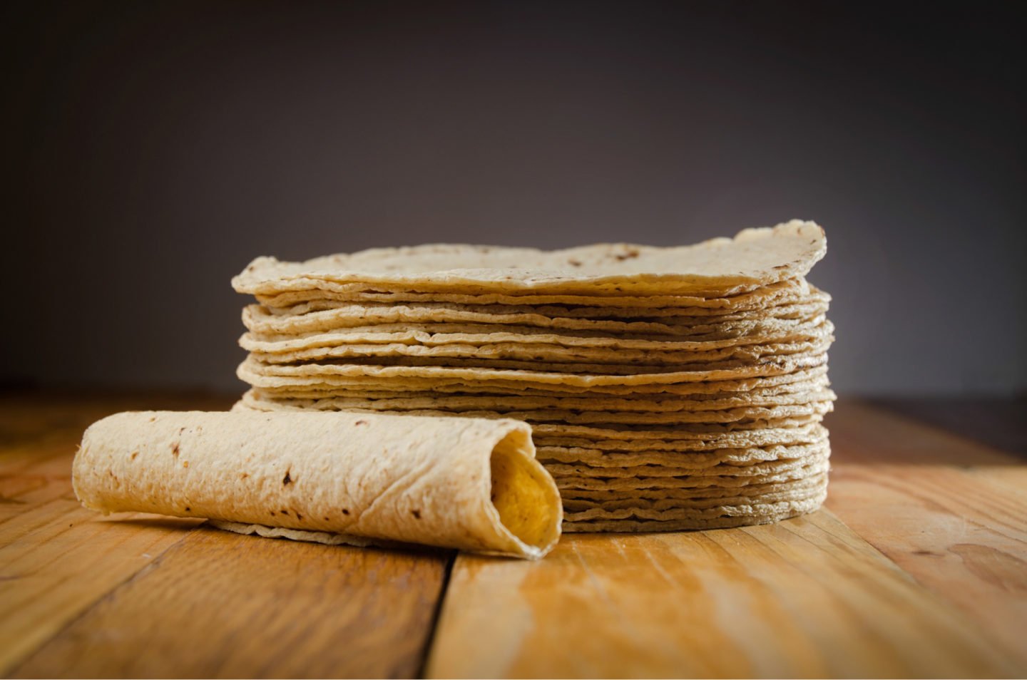 Tortillas On Wooden Table