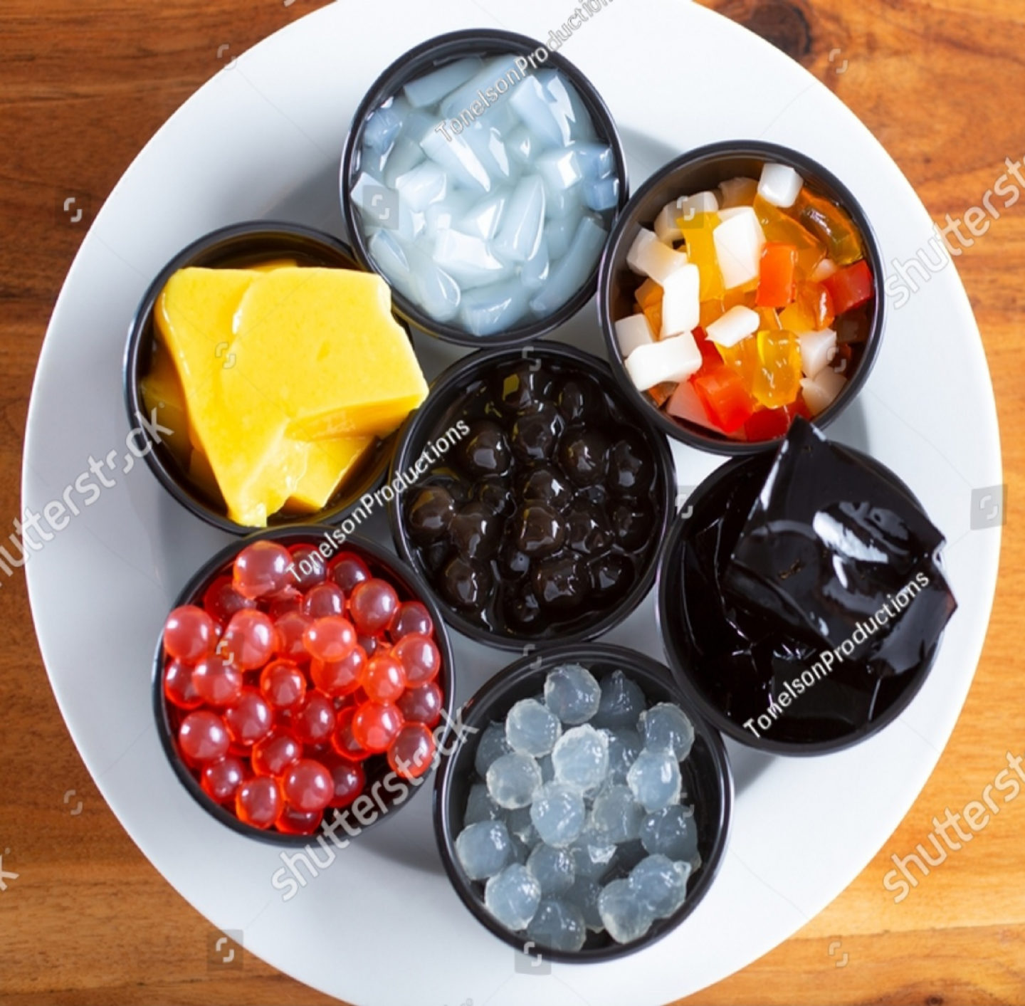 Various Boba Tea Toppings On Plate