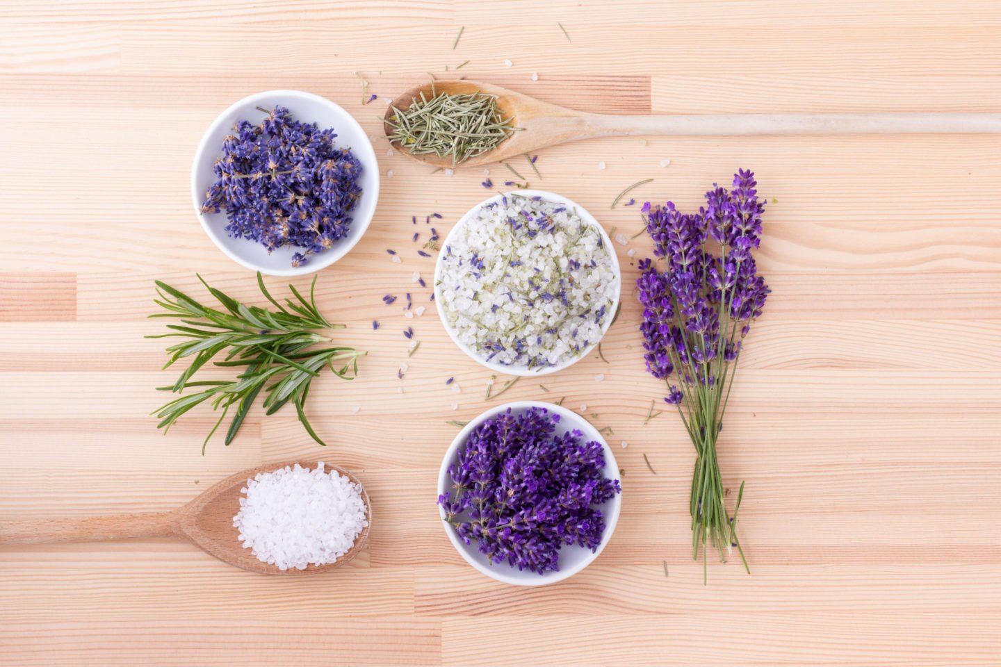 Herb Salt Made Of Rosemary And Lavender Blossoms