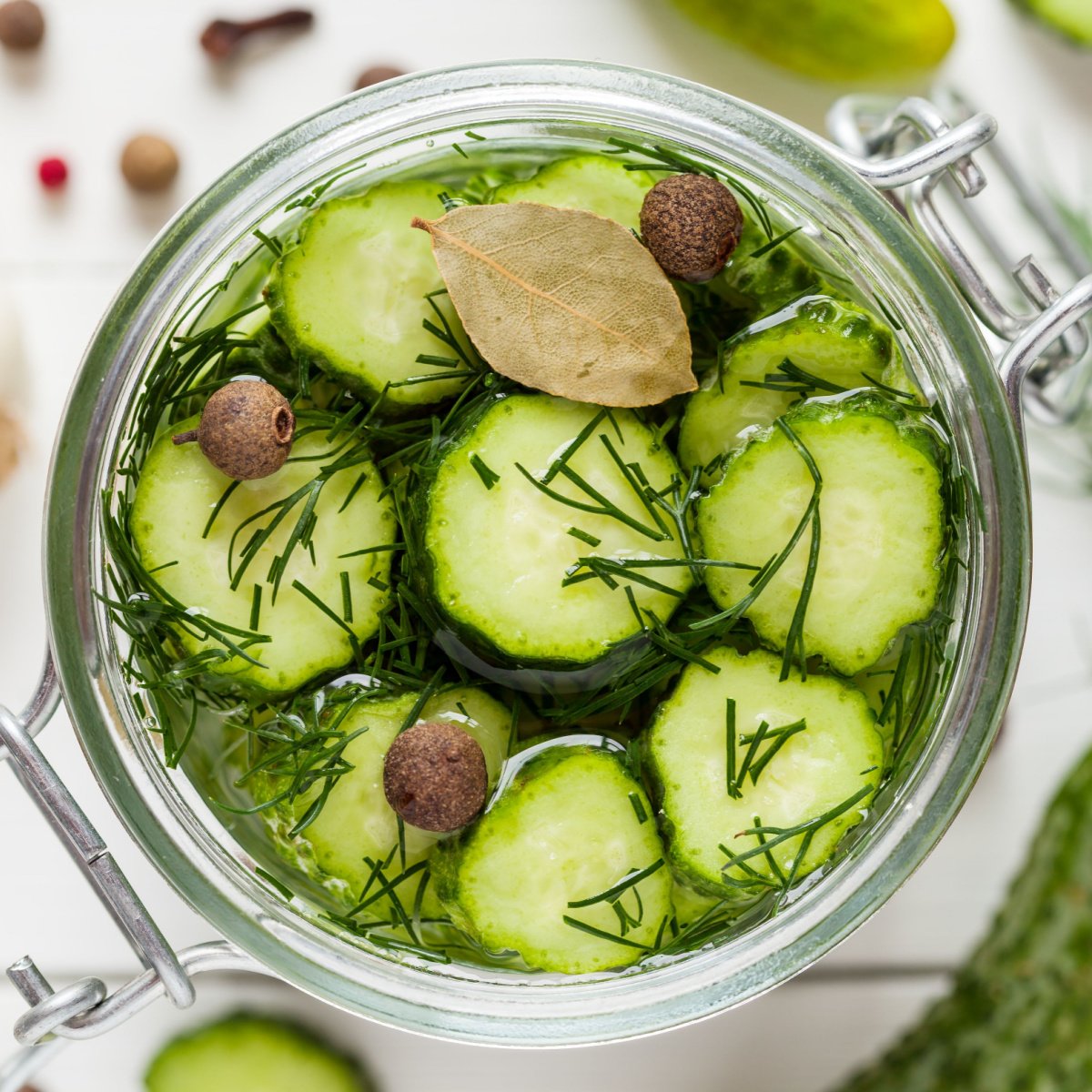 pickles in a jar top view