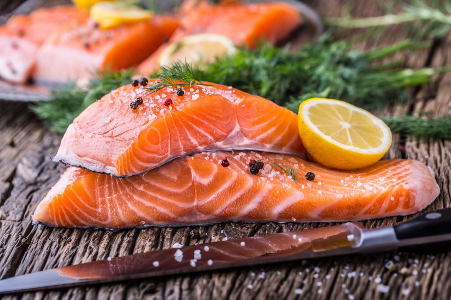 seasoned fillets of raw salmon