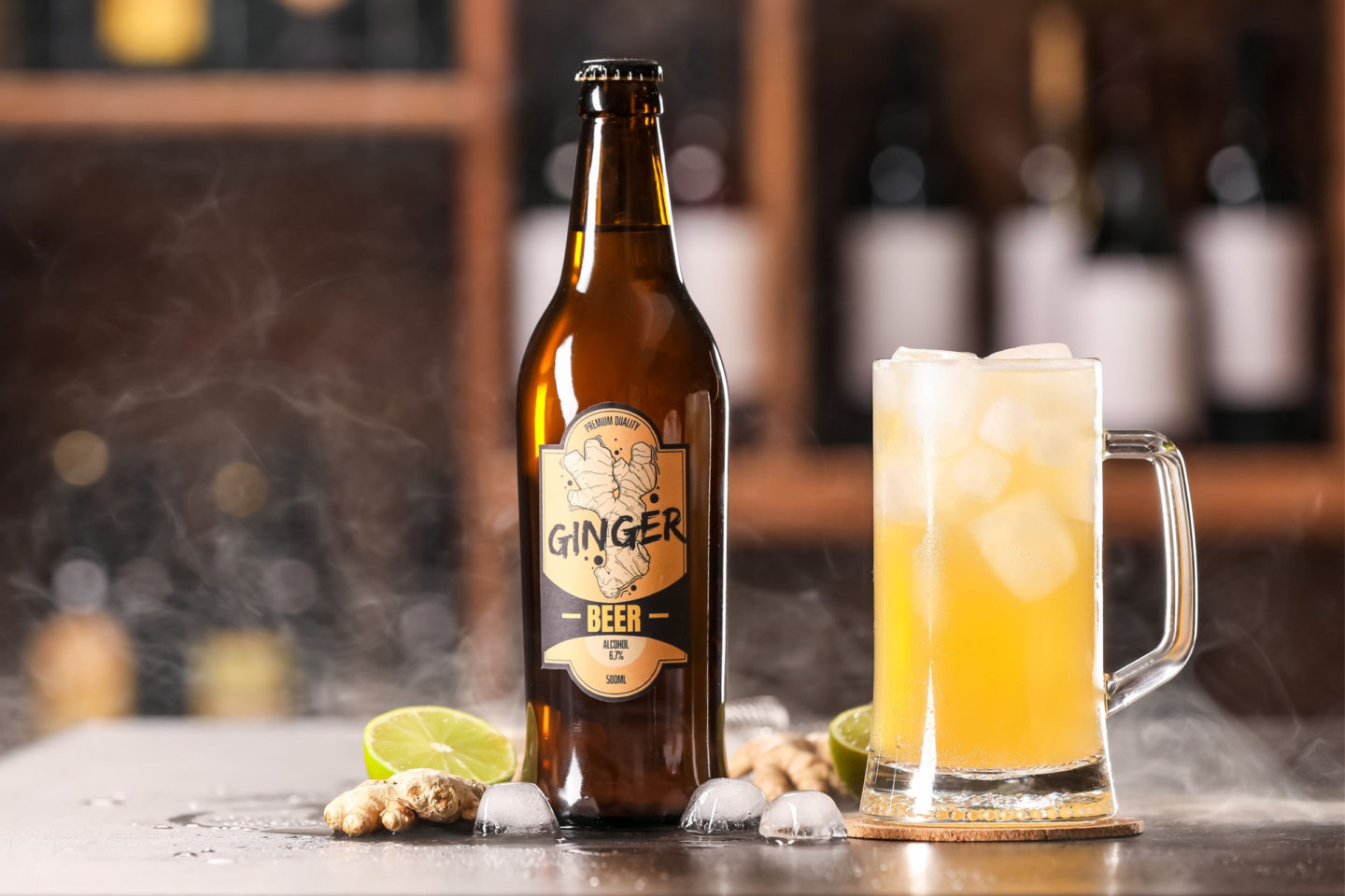 Bottle And Mug Of Fresh Ginger Beer