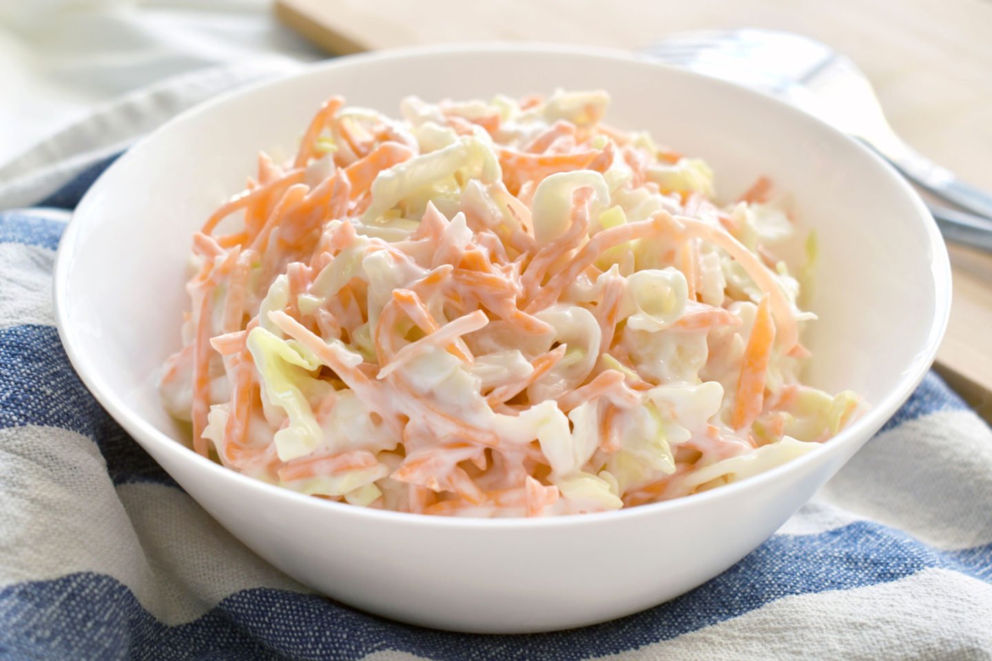 simple coleslaw with cabbage carrot and mayonnaise