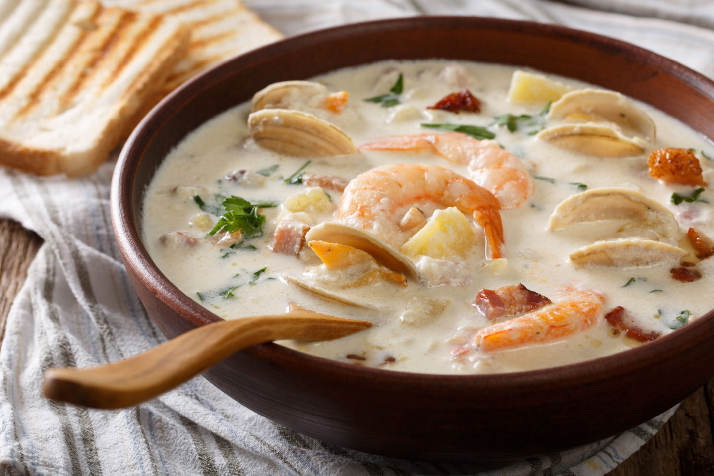 Creamy Clam Chowder In Bowl