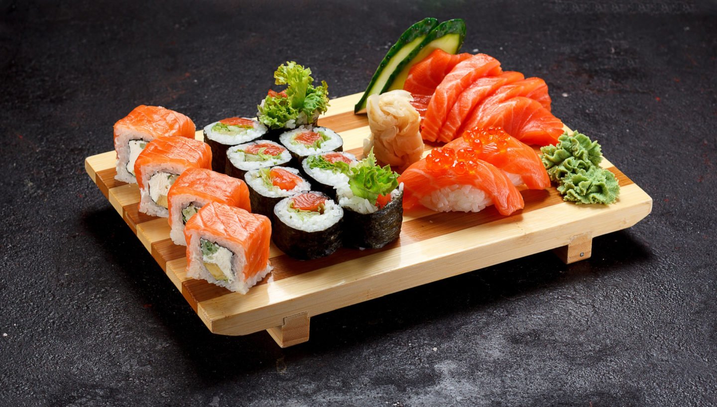 Sushi On A Wooden Tray