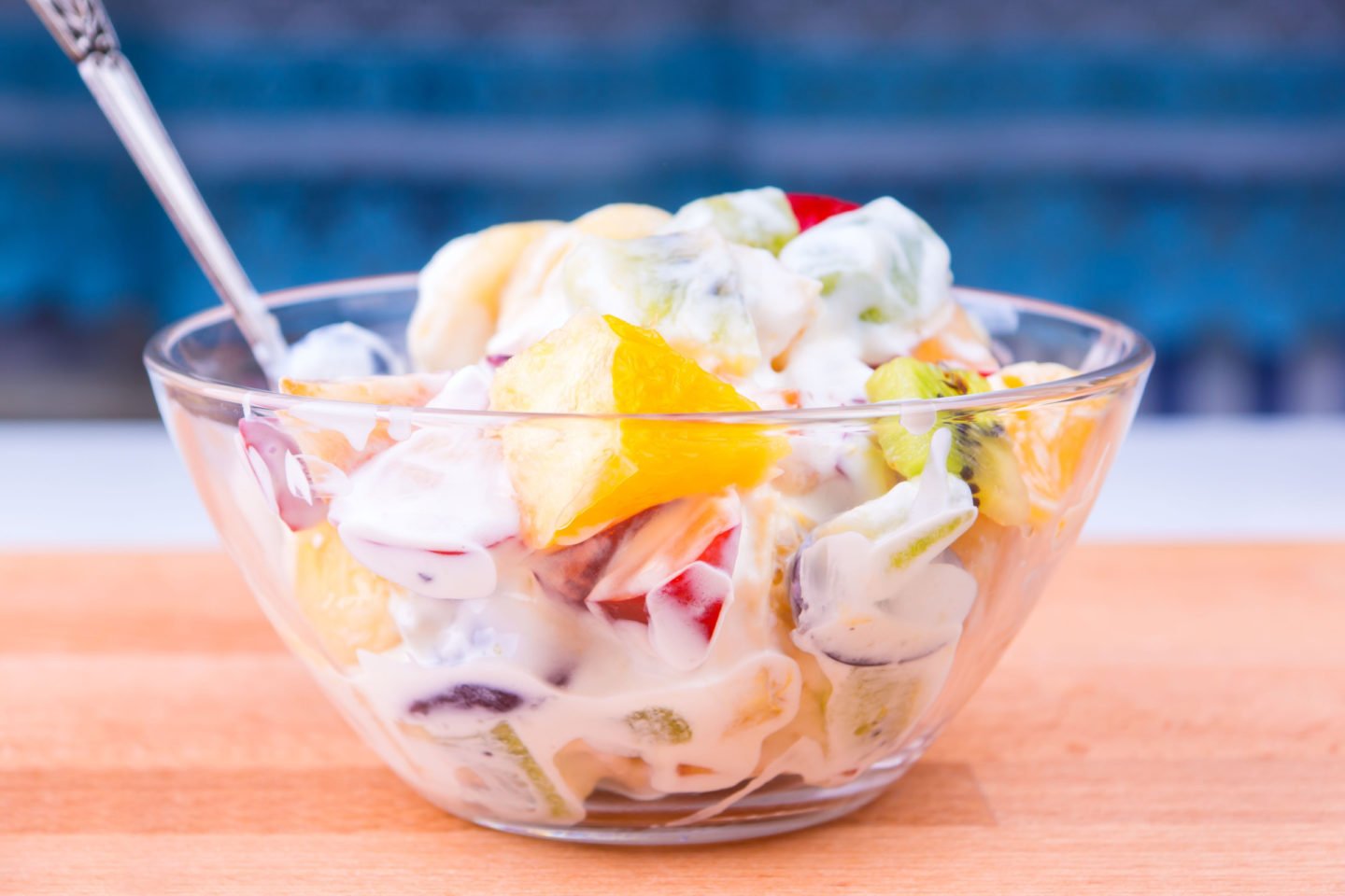 tropical fruit salad covered in yogurt