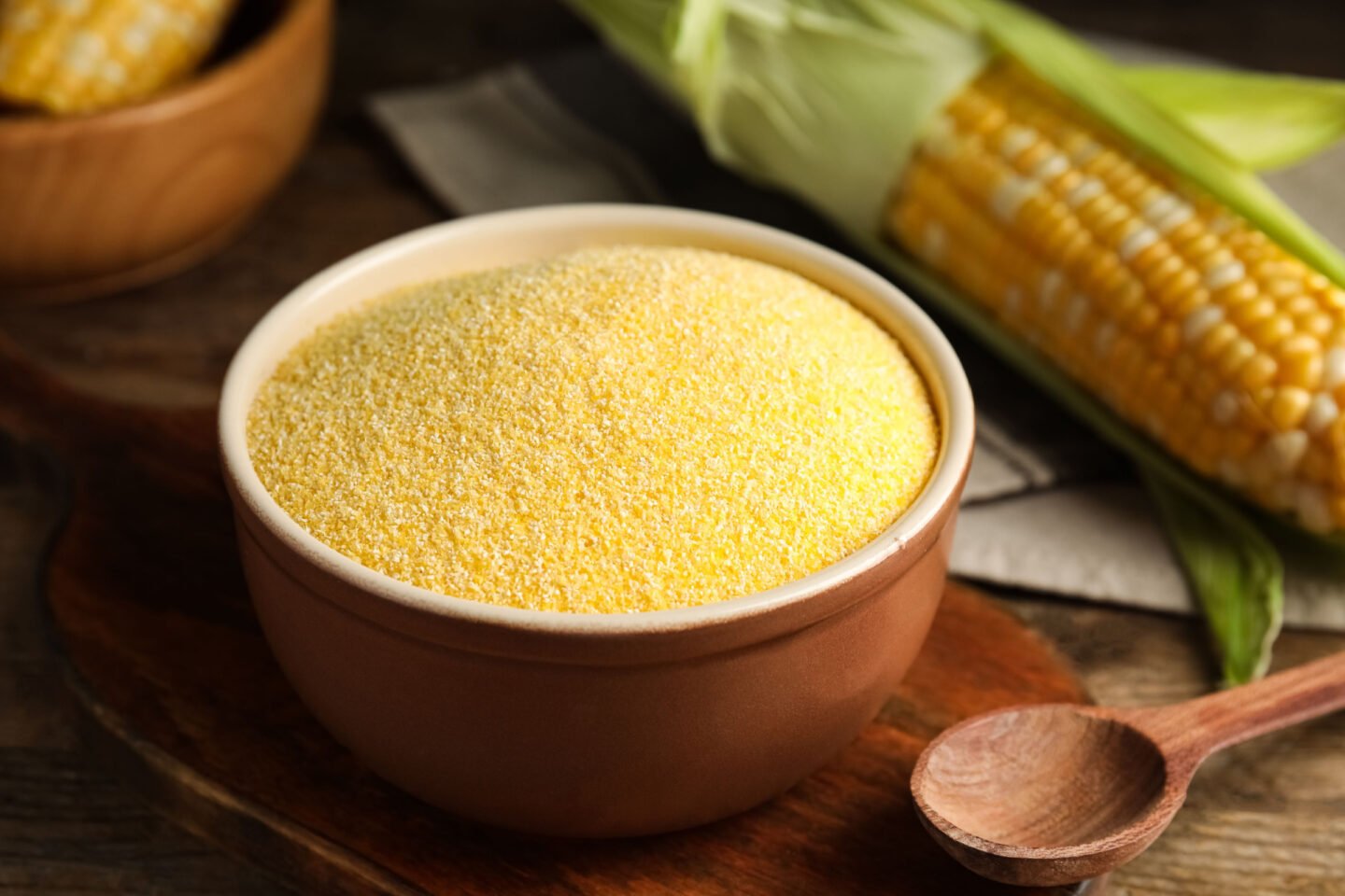 cornmeal in wooden bowl