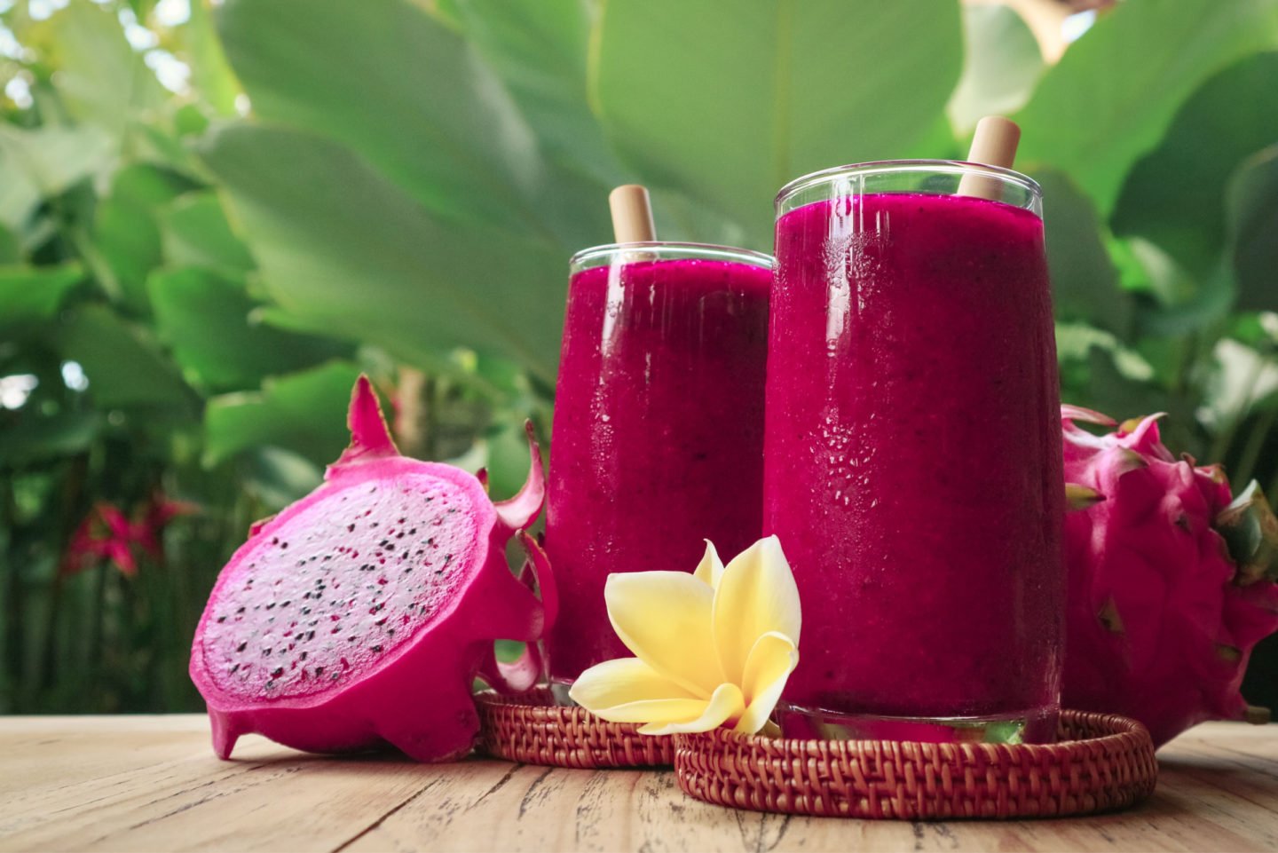 fresh dragon fruit with dragon fruit smoothie