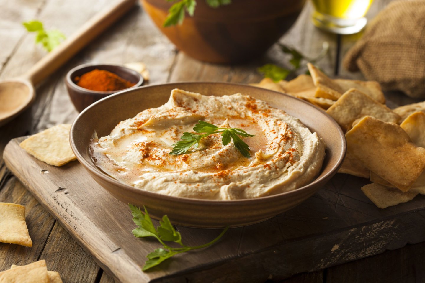 homemade hummus with pita chips