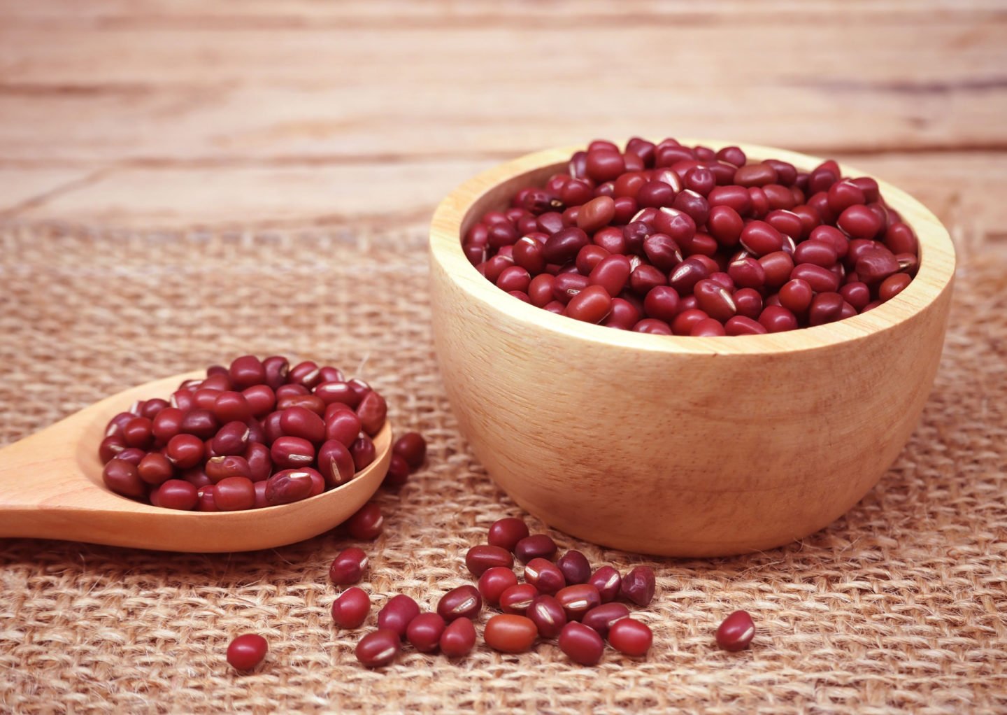 Red Beans In Wooden Bowl And Spoon