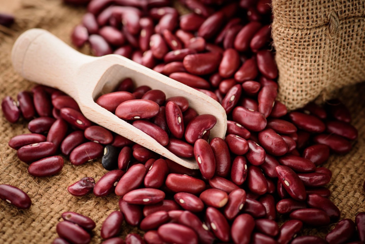 Red Kidney Beans In Spoon Spilled From Bag