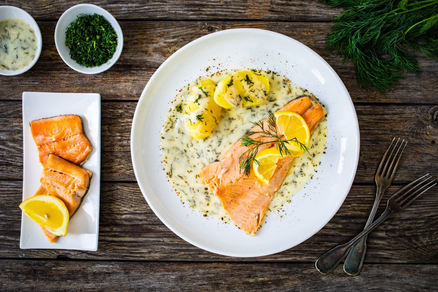 roasted trout with potatoes and dill sauce