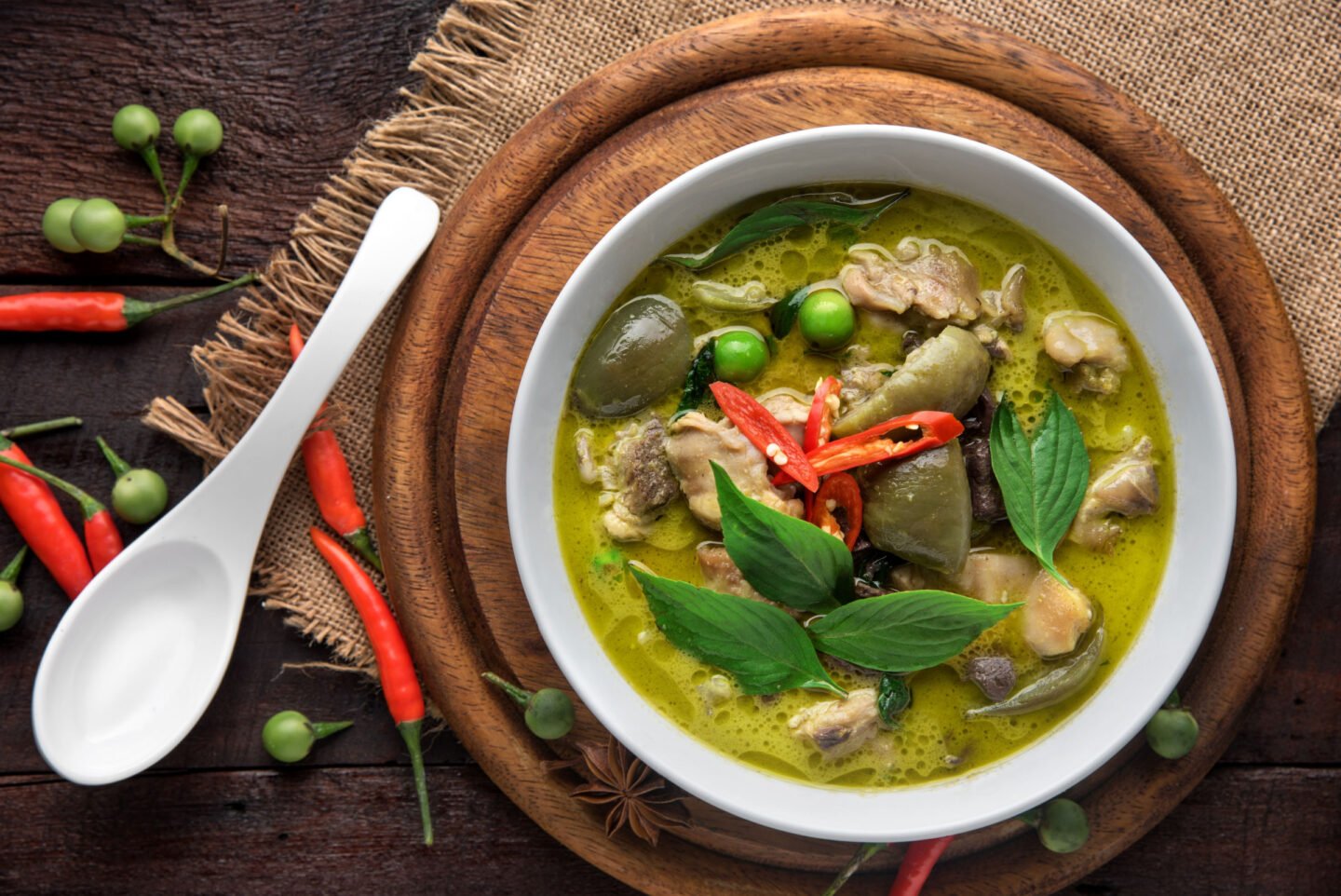 thai green curry with fresh curry leaves