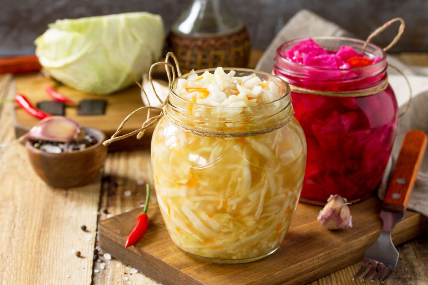 Homemade Sauerkrauts with Carrot and Beetroot