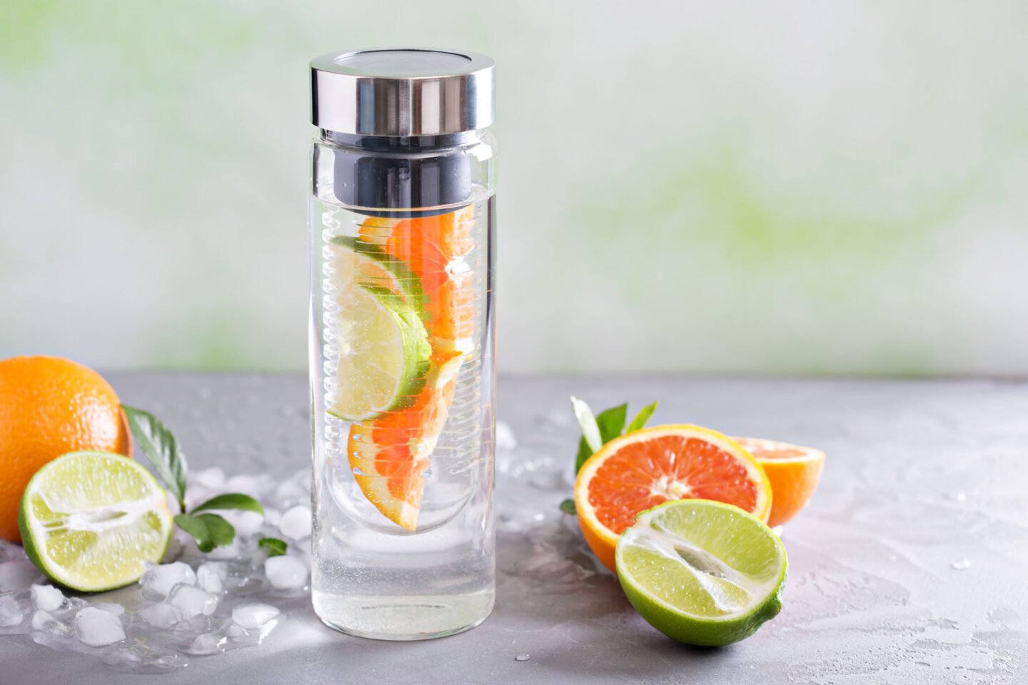 bottle of water infused with orange and lime