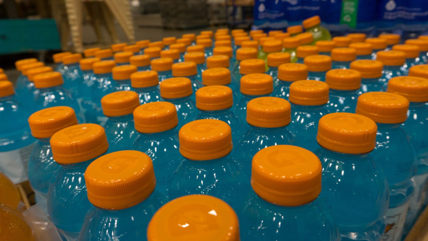 bottles of gatorade in storage